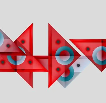 Abstract geometric composition. Red triangles, circles overlap. Light gray Stock Illustration