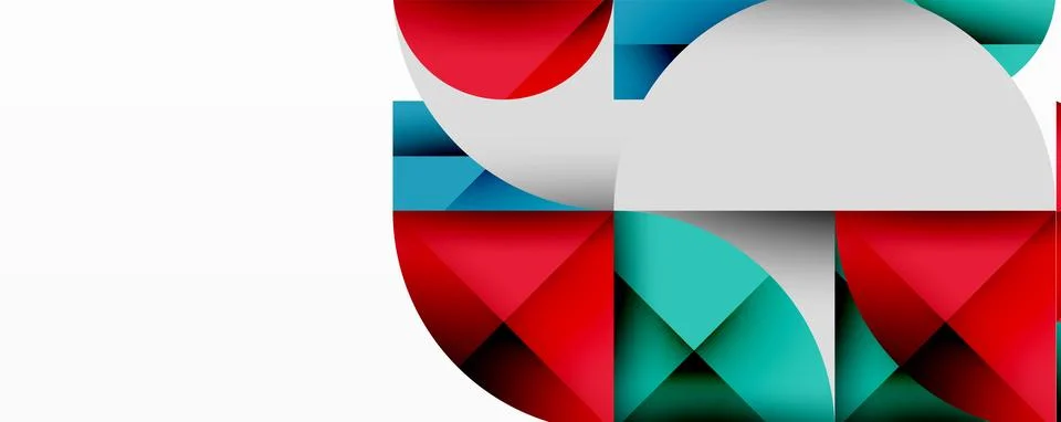 Abstract geometric composition. Red, white, turquoise shapes intersect, creating Stock Illustration
