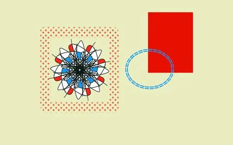 Abstract Geometric Composition with Scribble Flower and Dashed Circle Stock Illustration