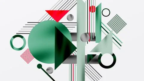 Abstract geometric composition. Shapes overlap, creating dynamic visual int.. Illustrazione stock