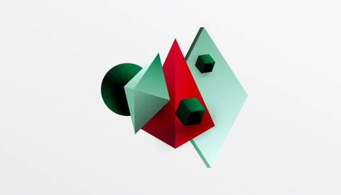 Abstract geometric composition. Shapes overlap, creating depth. Red, green hues イラスト素材