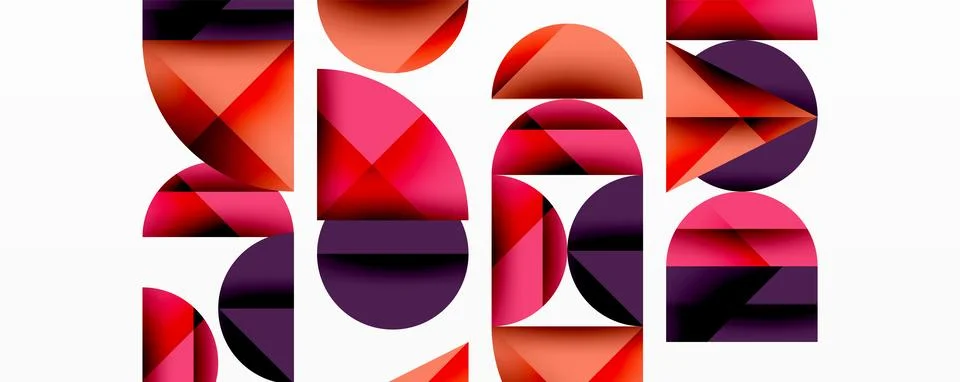 Abstract geometric composition. Shapes overlap, creating vibrant color patterns. Stock Illustration