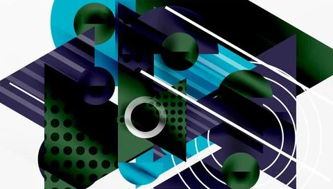 Abstract geometric composition. Shapes overlap, creating dynamic visual effect. Illustrazione stock