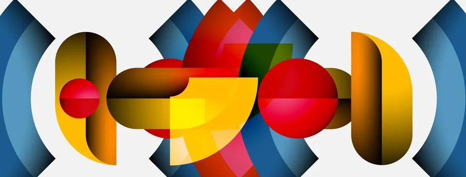 Abstract geometric composition. Shapes overlap, creating vibrant color patterns. Stock Illustration