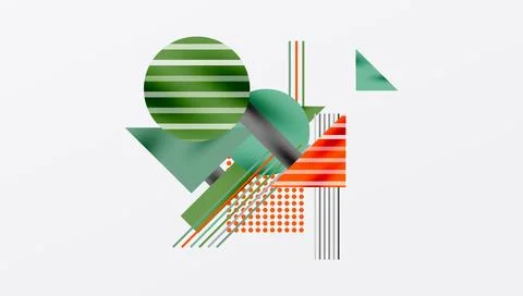 Abstract geometric composition. Stripes, circles, triangles, rectangles Stock Illustration