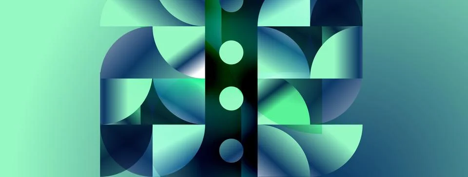 Abstract geometric composition. Teal, blue hues dominate. Shapes overlap, 스톡 일러스트