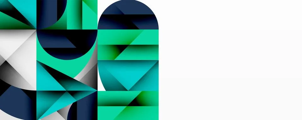 Abstract geometric composition. Teal, navy, white shapes interlock creating イラスト素材