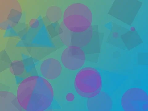 Abstract Geometric Composition with Transparent Circles Triangles and Squar.. Illustrazione stock