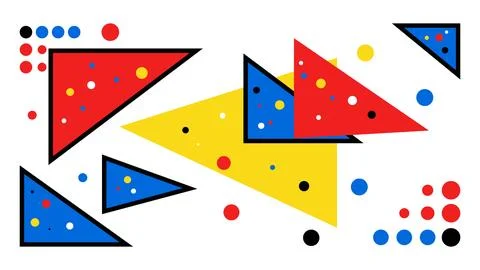 Abstract geometric composition with triangles and scattered dots, abstract Stock Illustration
