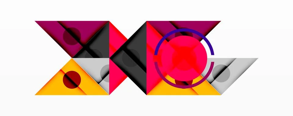 Abstract geometric composition. Triangles, circles intersect creating dynamic Stock Illustration