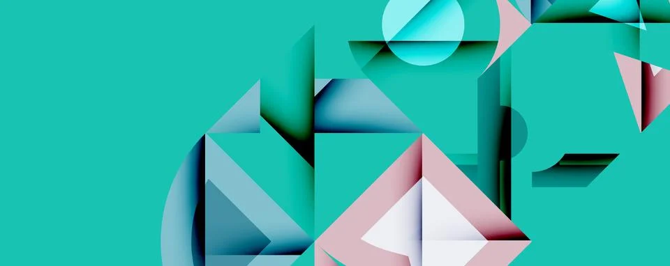 Abstract geometric composition. Turquoise, blue, pink shapes overlap creating Stock Illustration