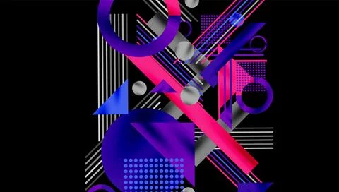 Abstract geometric composition. Vibrant blues, pinks, grays intersect. Lines, 스톡 일러스트