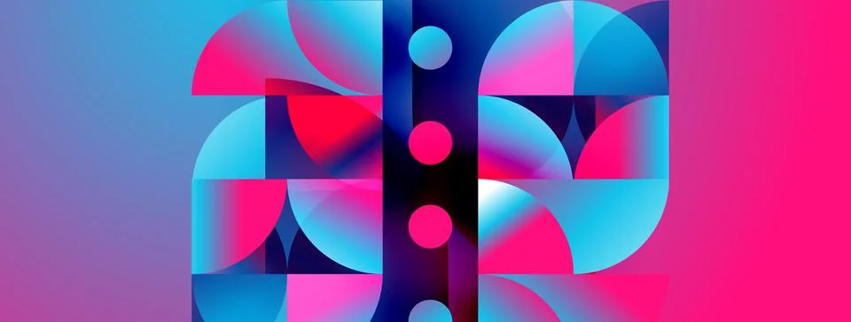 Abstract geometric composition. Vibrant blues, pinks dominate. Shapes overlap Stock Illustration