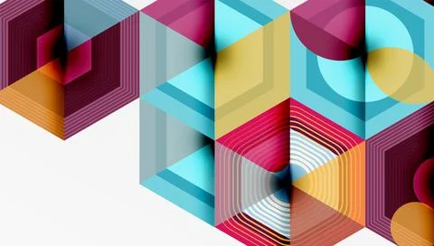 Abstract geometric composition. Vibrant colors, layered shapes create dynamic Stock Illustration
