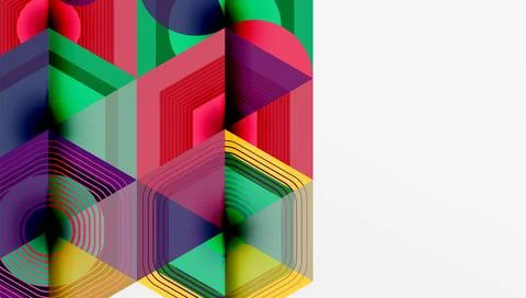 Abstract geometric composition. Vibrant colors blend within layered shapes, Stockillustratie