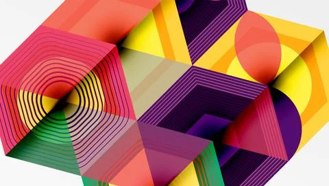 Abstract geometric composition. Vibrant colors intersect, creating complex Stock-Illustration