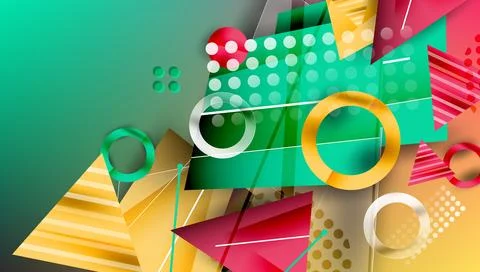 Abstract geometric composition. Vibrant colors, overlapping shapes create Illustrazione stock