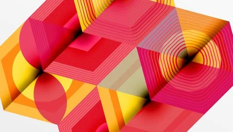 Abstract geometric composition. Vibrant colors, layered shapes create dynamic Stock-Illustration
