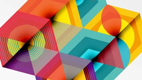 Abstract geometric composition. Vibrant colors, layered shapes create dynamic Stock-Illustration