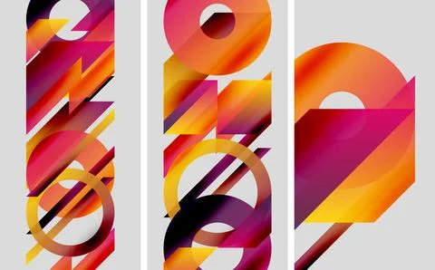 Abstract geometric composition. Vibrant colors, shapes overlap creating dynamic Illustrazione stock