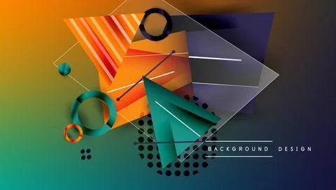 Abstract geometric composition. Vibrant gradients blend, creating dynamic visual Stock Illustration