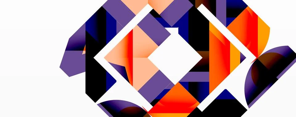 Abstract geometric composition. Vibrant orange, purple, black shapes intersect. Stock Illustration