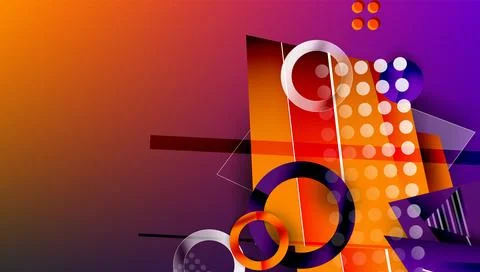 Abstract geometric composition. Vibrant orange, purple gradients dominate d.. 库存插图