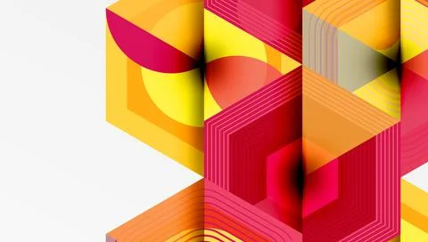 Abstract geometric composition. Vibrant orange, yellow, pink hues create layered イラスト素材