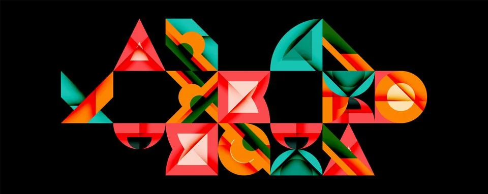 Abstract geometric composition. Vibrant triangles, squares form complex pattern Stock Illustration