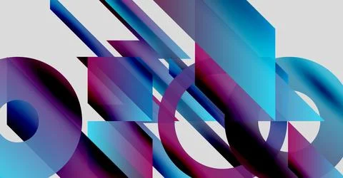 Abstract geometric composition. Vivid blues, purples create dynamic shapes, Illustrazione stock