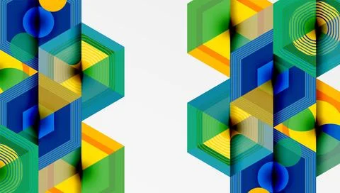 Abstract geometric composition. Vivid colors, layered shapes create dynamic イラスト素材