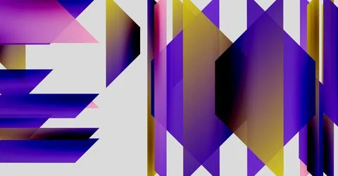 Abstract geometric composition. Vivid purple, gold hues dominate. Sharp angles, Stock Illustration