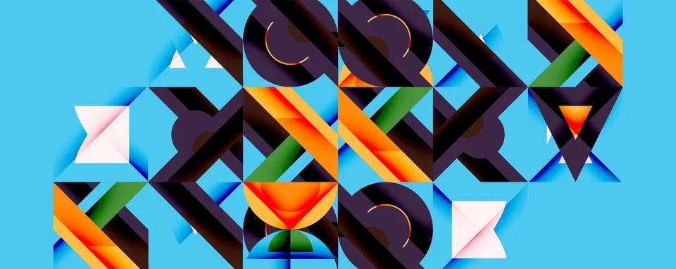 Abstract geometric composition. Vivid shapes intersect, creating dynamic visual Stock Illustration