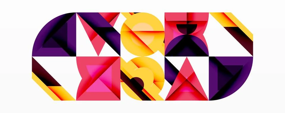 Abstract geometric composition. Vivid triangles form circular shapes, using Ilustração Stock