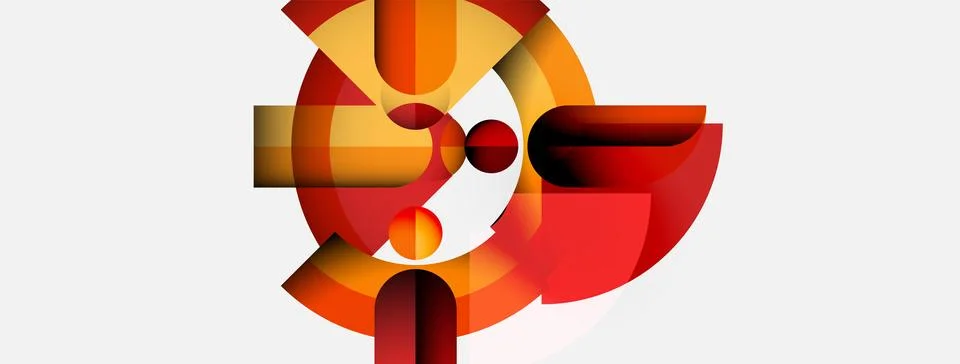 Abstract geometric composition. Warm colors dominate, featuring circles, Illustrazione stock