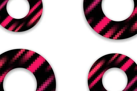 Abstract Geometric Corner Frame with Pink and Black Pixelated Circular Rings 스톡 일러스트
