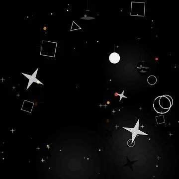 Abstract Geometric Cosmic Pattern Featuring Floating Shapes on a Dark Night.. Stock Illustration