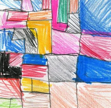 Abstract Geometric Crayon Drawing with Multi Colored Mosaic Squares for Cre.. Stock Illustration