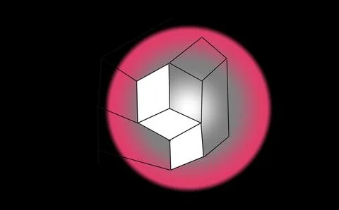Abstract Geometric Cube Line Art with Glowing Red Sphere Stock Illustration