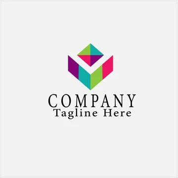 Abstract Geometric Cube Logo: Colorful 3D Hexagon Icon for Modern Tech &amp; Media Stock Illustration