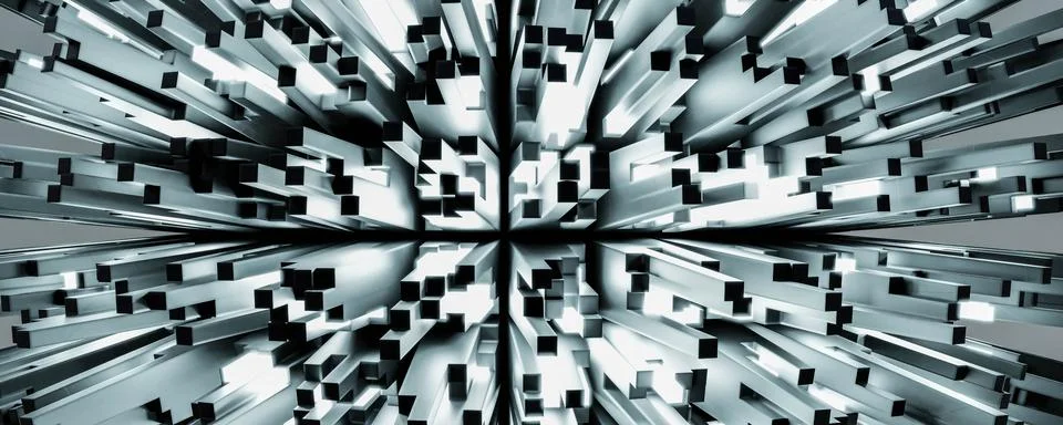 Abstract geometric cube object visualization with blue lighting and randomized 스톡 일러스트