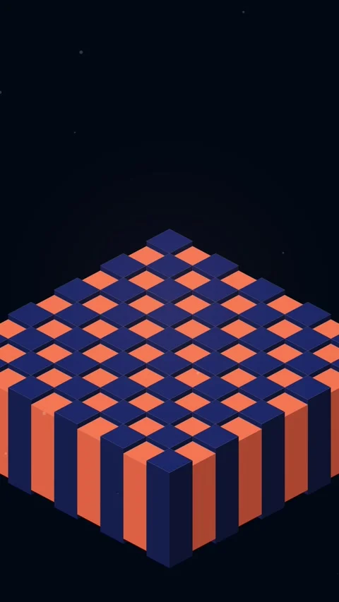 Abstract Geometric Cube with Orange and Blue Checkerboard Pattern on Dark B.. Stock Footage 347695724