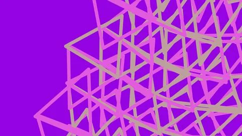 Abstract geometric cube wireframe on purple background Stock Illustration