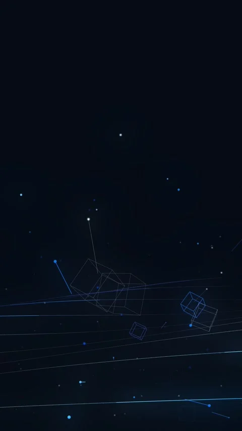 Abstract geometric cubes in dark space with glowing lines, futuristic concept Stock Footage 341246046