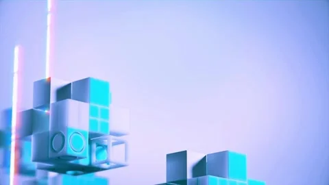 Abstract geometric cubes moving with neon light motion. Stock Footage 336812854