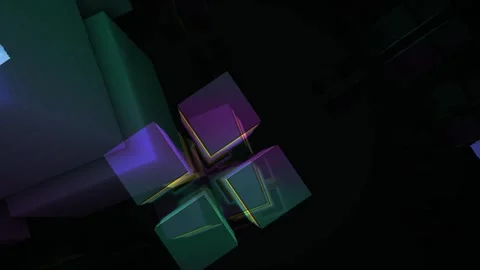 Abstract Geometric Cubes with Neon Lighting Effects. Stock Footage 334456620