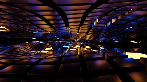 Abstract Geometric Cubes Waving Surface With Glowing Lights. Stock Footage 184907446