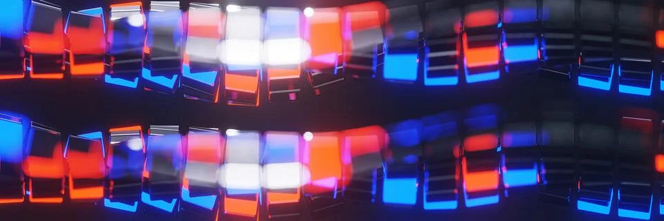 Abstract geometric cubes Waving Surface with glowing Lights Futuristic, 3D re Stock Illustration
