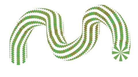 Abstract geometric curved shape made of green and brown pixel blocks Stock Illustration