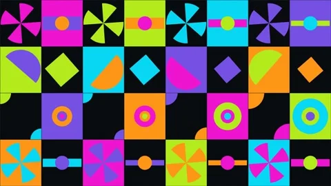 Abstract Geometric Cyber Bauhaus Loop with Neon Cyan and Magenta Arcs Stock Footage 346647524
